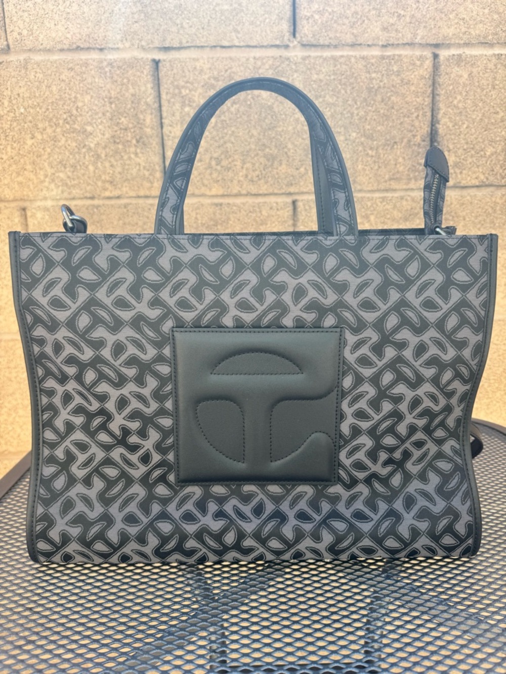 TELFAR  medium jacquard tote bag black & gray